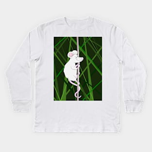 Cartoon Mouse Climbing in Grass Kids Long Sleeve T-Shirt